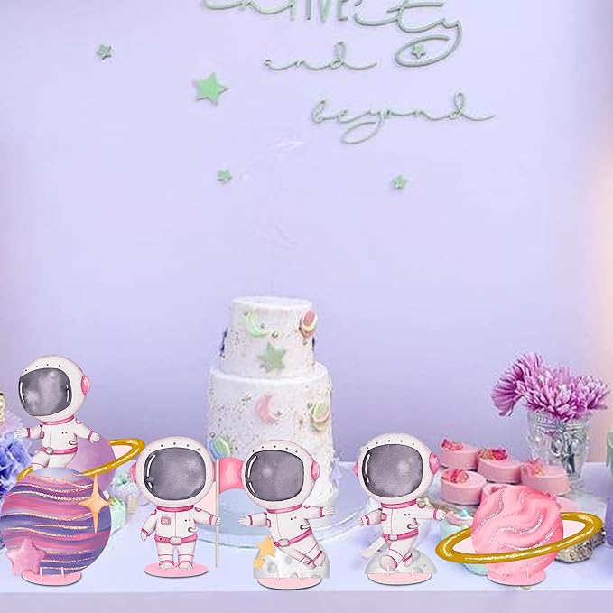 9 Pcs Outer Space Centerpieces for Tables, Space Themed Centerpieces Table Signs for Two The Moon Birthday Decorations Galaxy Party Table Decoration Planet Astronaut Party Supplies