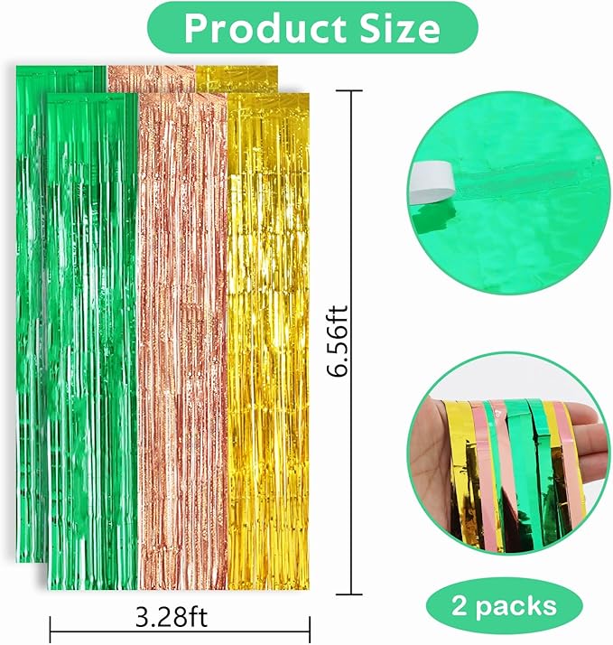 TONIFUL Green Rose Gold Door Streamers,Black and Pink Photo Booth Backdrop Metallic Streamers Foil Fringe Curtain for Birthday,New Year,Graduation,Grad,Baby Shower Party Streamers Decoration
