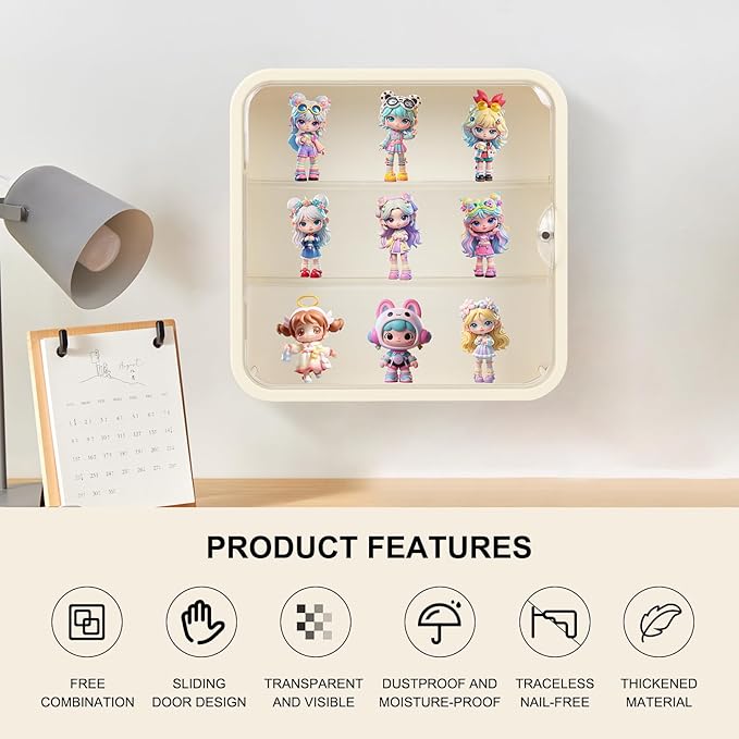 Clear Display Case for Figures, Wall-Mounted Doll Storage Box, Dustproof Display Cabinet Organizer with Magnetic Door for Collectibles, Mini Toys Action Figures