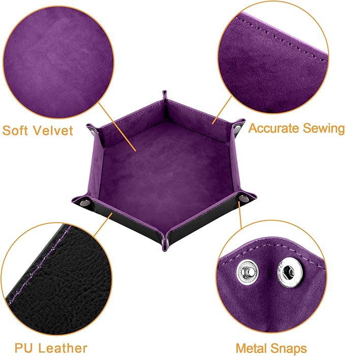 SIQUK 6 Pieces Dice Tray Hexagon Dice Rolling Holder Folding PU Leather Dice Trays for Dice Games Like RPG, DND and Other Table Games(Cyan, Black, Violet, Pink, Camel, Sky Blue)