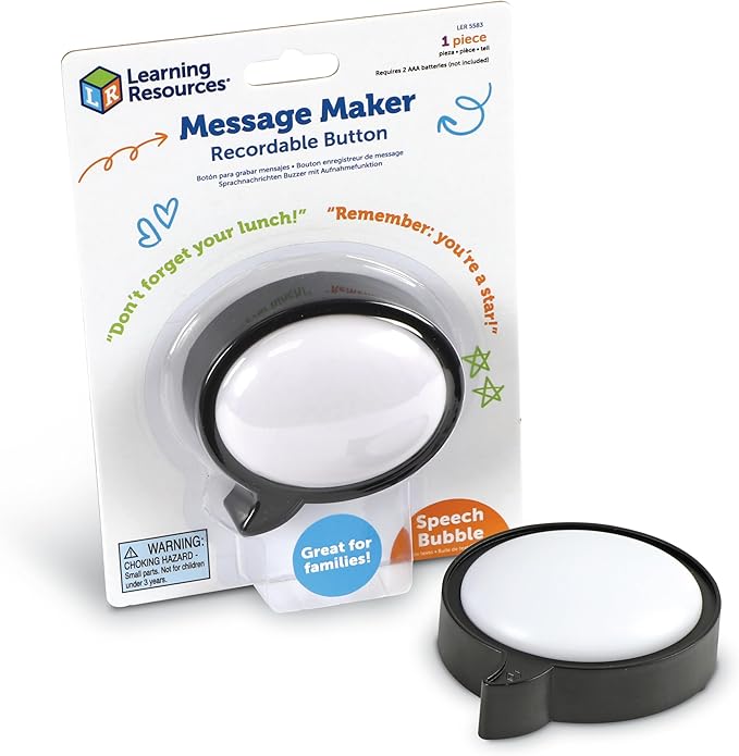Learning Resources Message Maker Recordable Button Speech Bubble - SEL Toys, Conversation Skills, Voice Recorder Buttons for Classroom, Teacher Literacy Group, Gifts for Kids