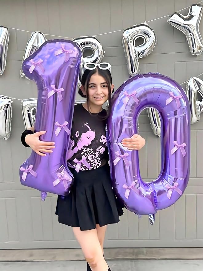 Numbers Balloons 10th Birthday Decorations, 40 Inch Big Foil Balloon for Men & Women, Purple Number Balloons for Wedding Memorial Day Birthday Aniversarry Supplies