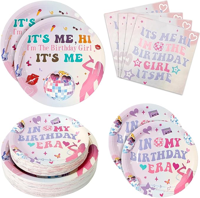 180PCS Its Me Hi Im The Birthday Girl Its Me Party Supplies Serve 60, Music Paper Plates and Napkins Kit for Girl Birthday Party Decorations, Includes Dinner and Dessert Plates, Napkins
