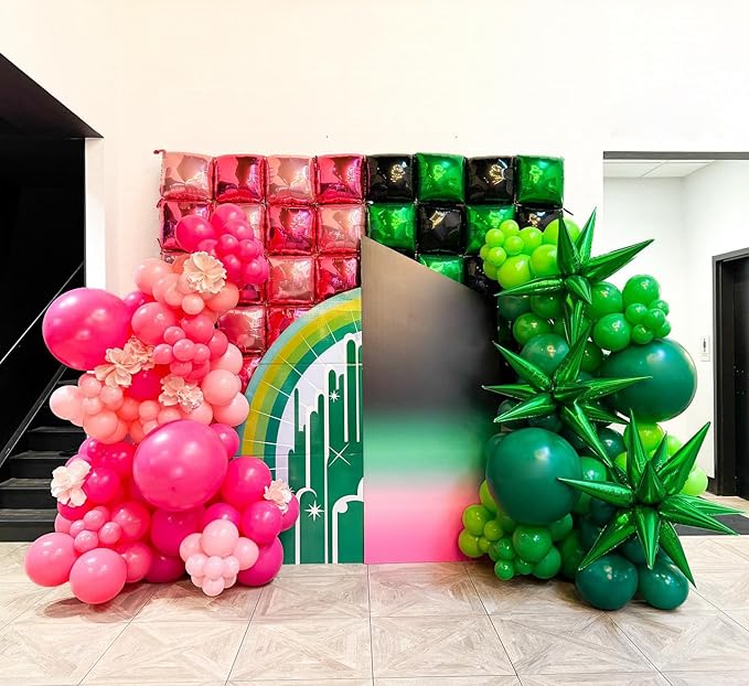 Black Green Square Foil Balloon Wall,25Pcs Double Sided Foil Balloons Backdrop Helium Tunnel Arch Garland Kit for Birthday Gradution Anniversary Baby Shower Party Decorations