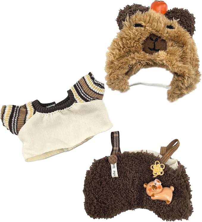 Clothes for Doll 15/17cm - Capybara Head Cover + Top + Overalls (NO Doll),Capibara