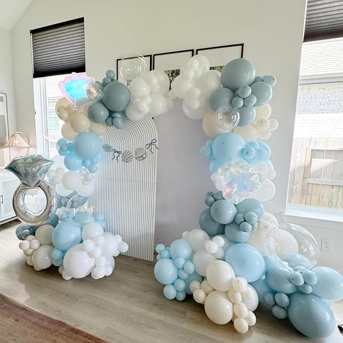 Pastel Blue and White Balloons,12 Inch Light Baby Blue and White with Clear Latex Balloon for Wedding Bachelorette Boy Gender Reveal Bridal Baby Shower Birthday Party Decorations