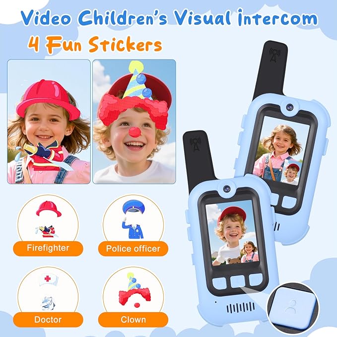 Video Walkie Talkies for Kids 2 Pack, 1000 Feet Long Range Video, Rechargeable Kids Walkie Talkies with Voice Changer Cute Stickers, Indoor Outdoor Gifts Boys Girls Ages 3-12 Camping Hiking Travel