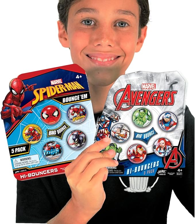 JA-RU Marvel Avengers Bouncy Superballs Super Hi Bounce 1.2" (Pack of Balls) Hulk, Thor, Cap America & Friends Fidget Balls Small Toys for Kids Prize Giveaways Gift. (Spiderman/Avengers 2 Packs)