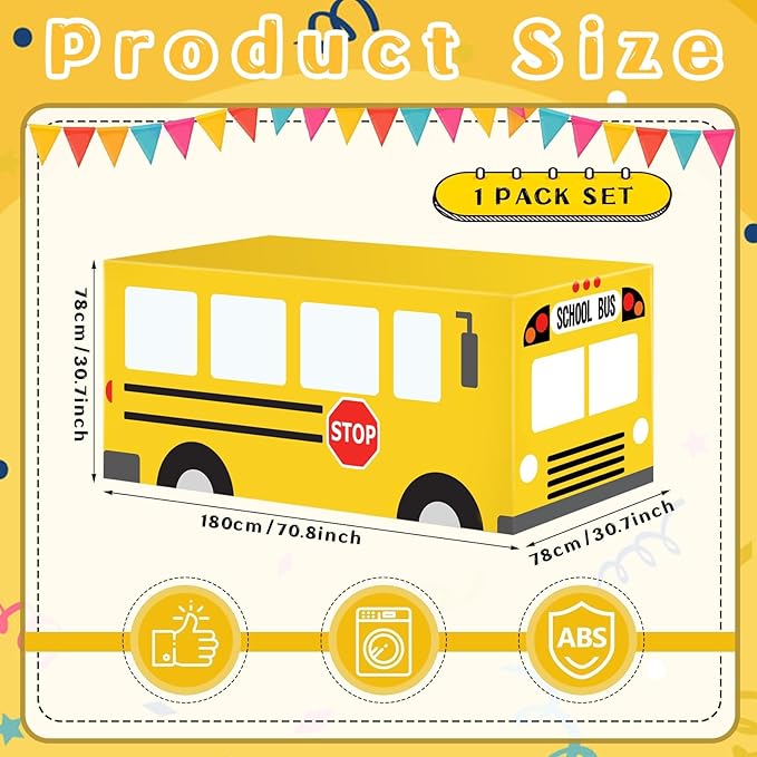 Cumule School Bus Tablecloth First Day of School Party Table Cloth Cover School Bus Theme Party Birthday Decoration Washable Polyester Rectangle Table Cover Decor for Nursery Party Back to School Day