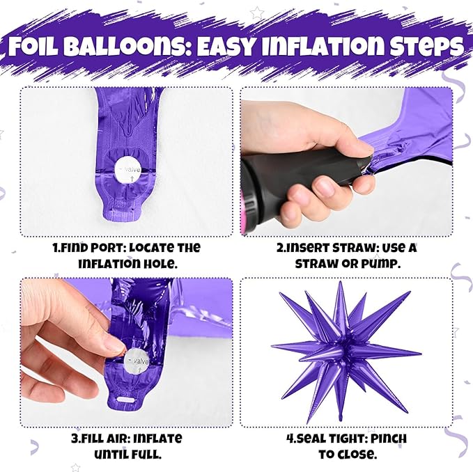 Purple Green Black Balloons, 12 Inch Fruit Green Dark Purple Black Balloons with Star Foil Balloon for Boys 2nd 3rd 4th Birthday Party Baby Shower Decorations