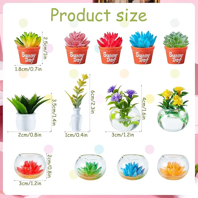 Skylety 14 Pcs Miniature Fake Plants Dollhouse Miniature Flowers for Crafts Mini Faux Plants and Flower Bulk for Doll House Landscaping Bonsai Ornament Crafts(Cute Style)