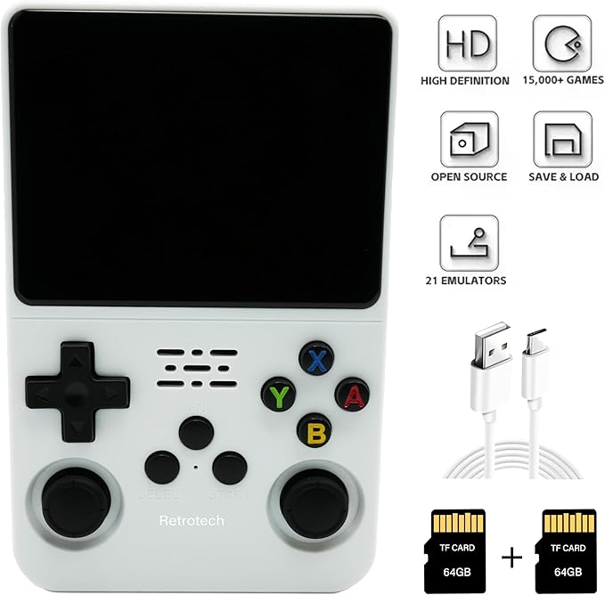 Retrotech R36S Handheld Video Game Console with Build-in 15000 Games (White)