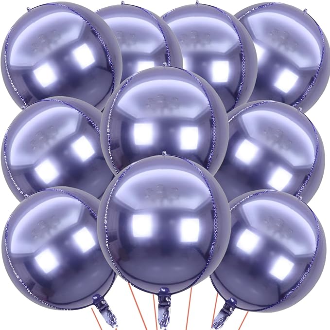 KALOR 22 Inch Purple Mylar Balloons, 10 Pcs Large 4D Giant Round Foil Balloon Big Mirror Metallic Balloons for Birthday Party Baby Shower Gender Reveal Supplies