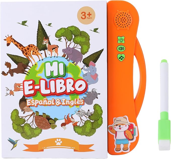 JTLB Interactive Bilingual Learning Book with Electronic Bilingual Toy for Kids, Spanish English Talking Book for Early Learners