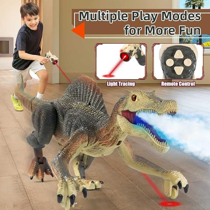 Mini Tudou Remote Control Dinosaur Toys,RC Walking Robot Dinosaur Toy with Light Chasing Remote Control,Auto Spraying and Roaring,Jurassic Spinosaurus Dino Toys for Kids Boy 4 5 7 8-12 Year Old