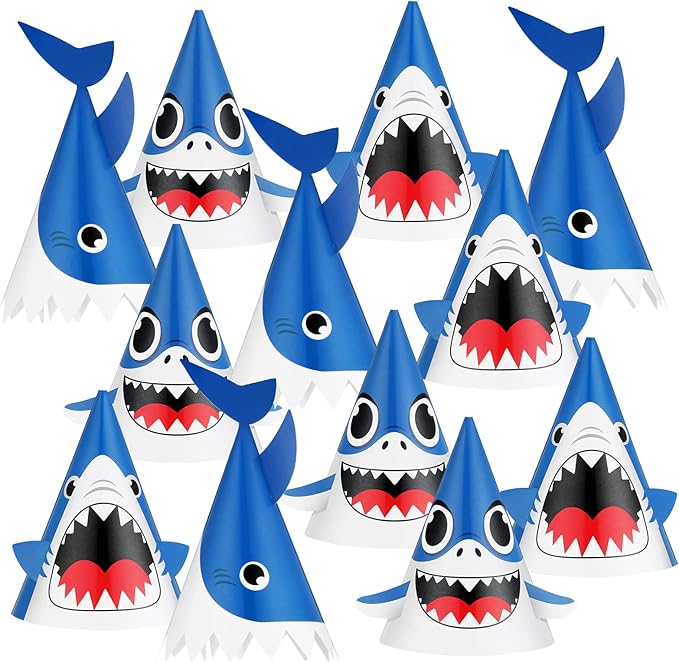 Chinco Shark Party Hats Shark Birthday Hat for Birthday Party Supplies and Decorations, 12. 7 x 7. 9 Inches, 3 Styles