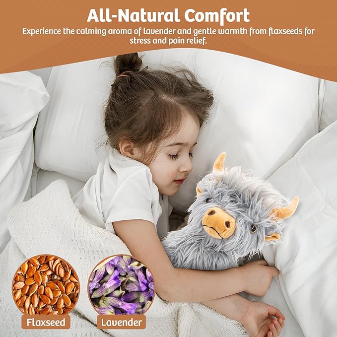 Marysun Highland Cow Stuffed Animal Toy Non-Microwavable Gray Stuffed Animal Gift for Girls and Kids