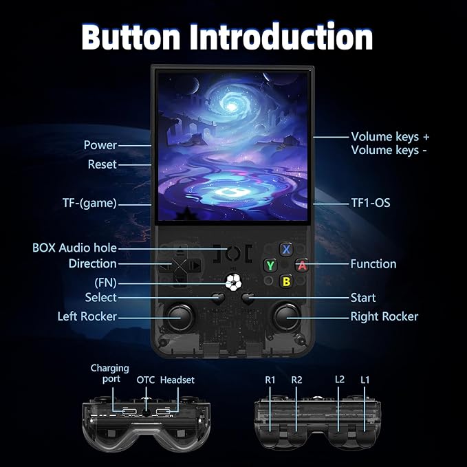 R36MAX Retro Gaming Console, Retro Handheld Games Console with 64GB TF Card, Portable Hand Held Open Source Linux System, 4.0 inch IPS HD Screen Video Game Consoles, 4000mAh Battery (Black)