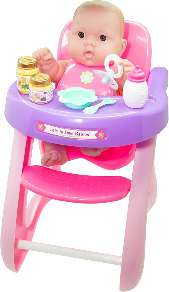 JC Toys - 14" Lots to Love Babies Doll and High Chair | Feeding Gift Set and Accessories | Posable & Waterproof | Ages 2+, Pink