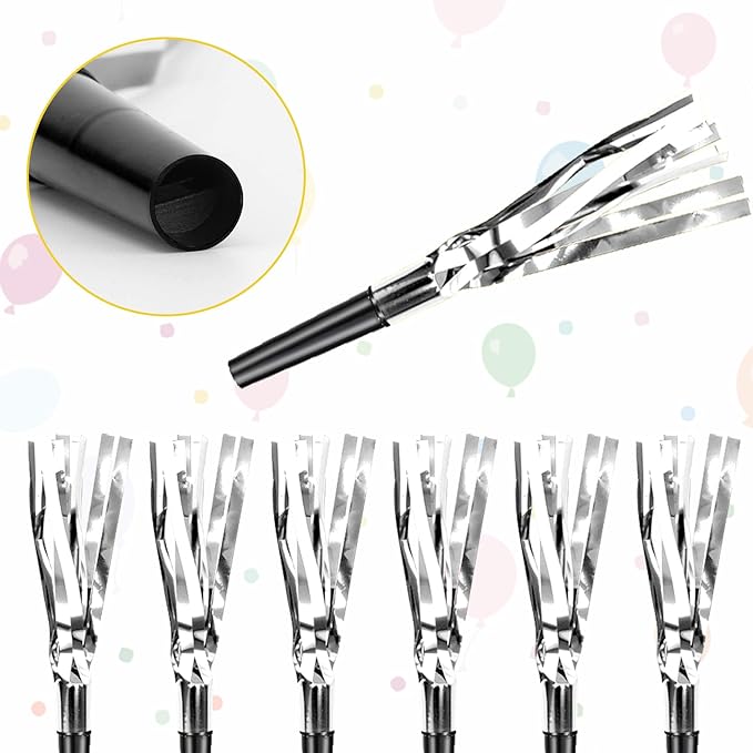 Silver New Years Noise Makers 24 PCS NYE Party Blowers Blowouts New Years Eve Games Favors Supplies Birthday Pep Rally for Adult Prank Graduation Sporting Events Horns Noisemakers Accessories