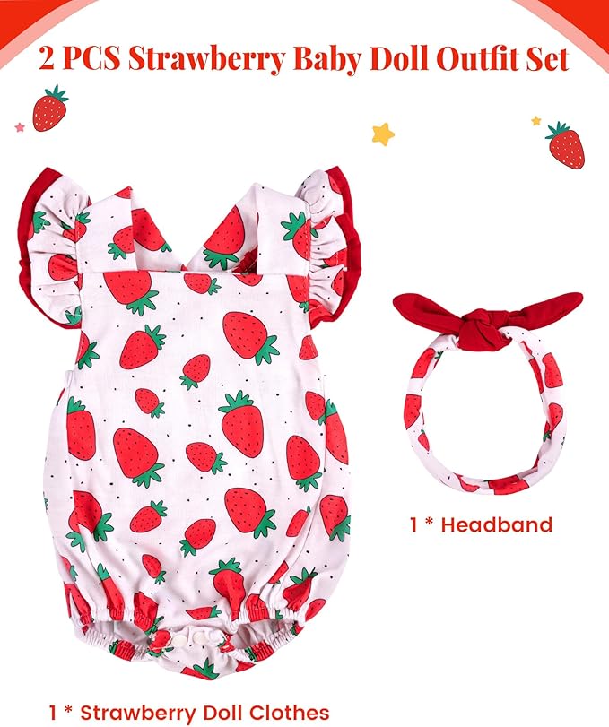 BABESIDE Reborn Baby Doll Clothes for 18-20 Inch Dolls,Strawberry Outfit Set, Cute Baby Doll Accessories for Reborn Girl Dolls