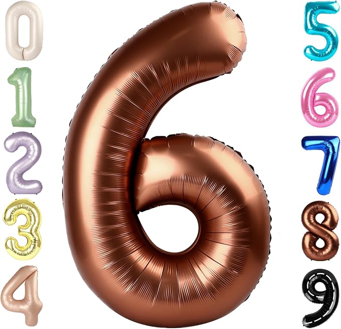 Number 6 Balloon 40 Inch, 6 7 Six Seven Birthday Decorations, 6th Birthday Balloon for Men Women, Coffee Brown 16 60 61 65 Numbers Balloons Graduations Anniversary Supplies