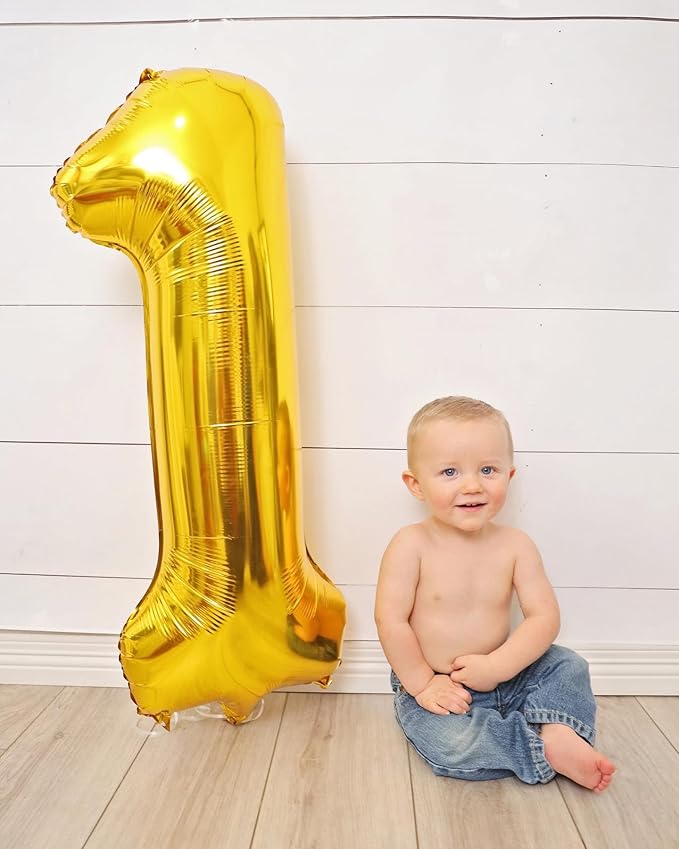Gold Mylar Number 1 Balloon 40 inch, Number 1 Birthday Balloon for Boy Girl, Gold Foil One Balloon for 1st 10 11 12 16 18 Birthday Party, Anniversary Celebration Number Balloons Decorations