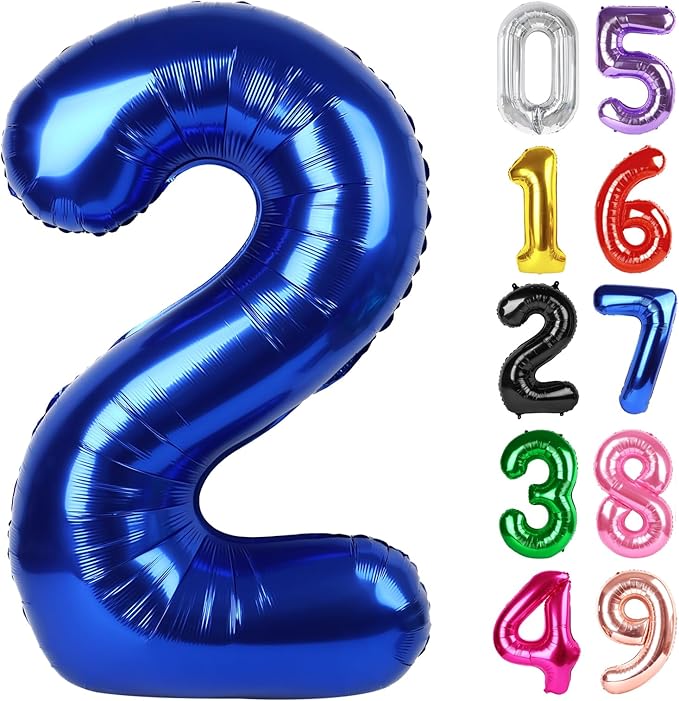 Night Blue Number 2 Balloon 40 Inch, 2nd Birthday Decoration for Toddlers Girls Boys, Sparkling 2 Number Balloon Party Decor