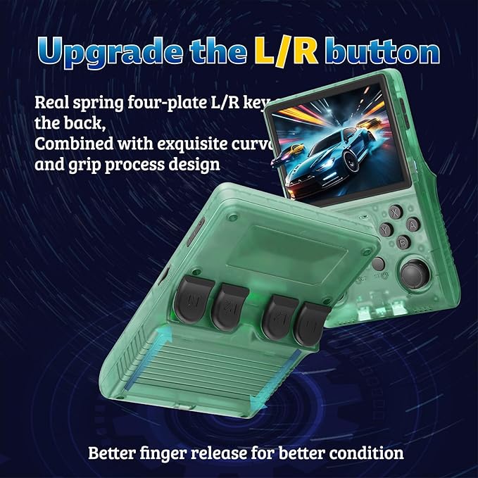 R40S Retro Game Console - 3.5 Inch IPS Screen, 256G Extra Large Memory, Portable Pocket Video Player, Linux System, Travel Essentials, Perfect for Halloween (Transparent Green 256G)