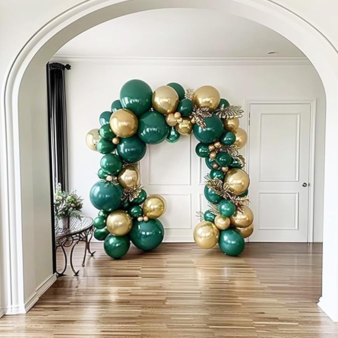 Green and Gold Balloons, 12 Inch Dark Emerald Green Sage Green Metallic Gold Balloon Green Gold Confetti Balloons for Birthday Wedding Christmas New Year Eve Party Decorations