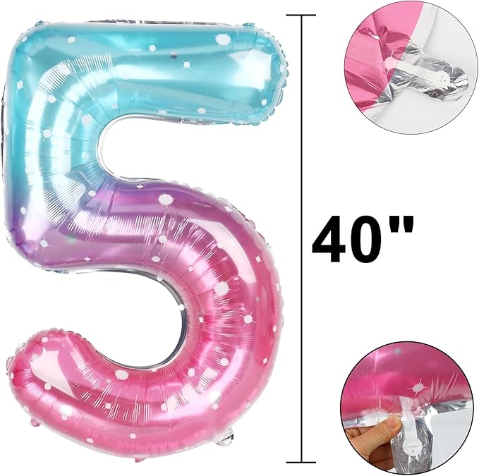 40 Inch Starry Balloon Number 5 Balloon Jumbo Mylar Foil Helium Balloon for 15 25 35 50 Big Giant Jumbo Huge Foil Mylar Balloons 55th 65th Birthday Balloons Men Women Party Decorations