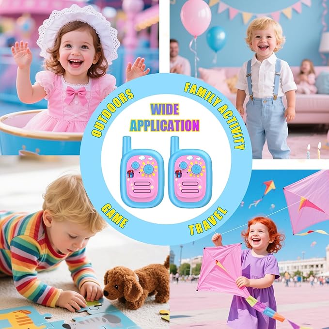 Walkie Talkies for Kids 2 Pack Rechargeable with 3 Miles Long Range, Toddler Walkies Talkies Pink Bule Toys Birthday for 3-8 Years Old Boys Girls for Outdoor Games Camping Hiking