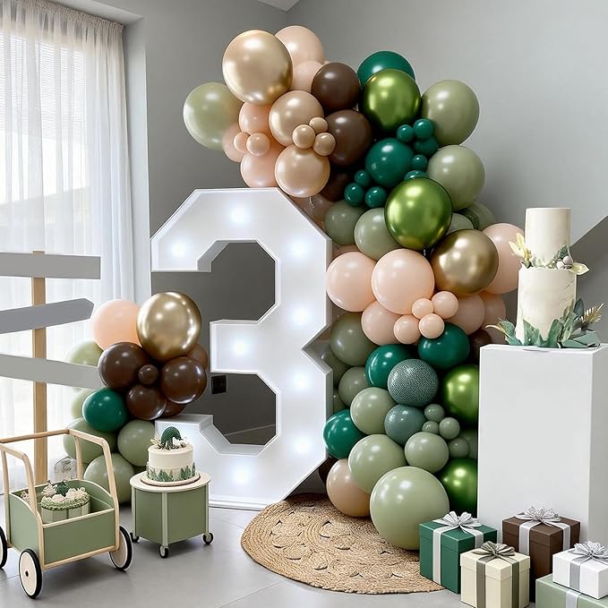 FunHot Sage Green Brown Balloons, 50 Pcs Safari Balloons, Metallic Green Apricot Latex Balloon, 12 Inch Jungle Balloon for Boy Baby Shower Forest Birthday Camo Wild Woodland Party Decorations