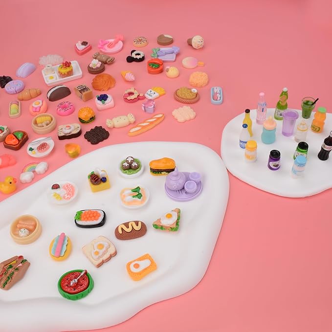 100Pcs Miniature Foods Mini Food Miniature Doll House Accessories Small Resin Doll Food Dollhouse Food Set for Pretend Play Kitchen