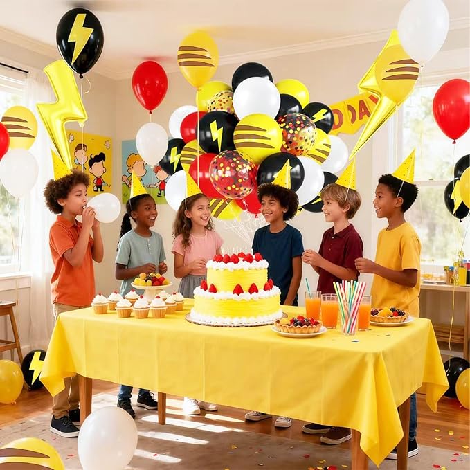 Red Black Yellow Balloon 39Pcs 12 Inch，Lightning Print Balloons for Cartoon Themed Birthday Party Decorations Boys Girls Gatherings Party Supplies