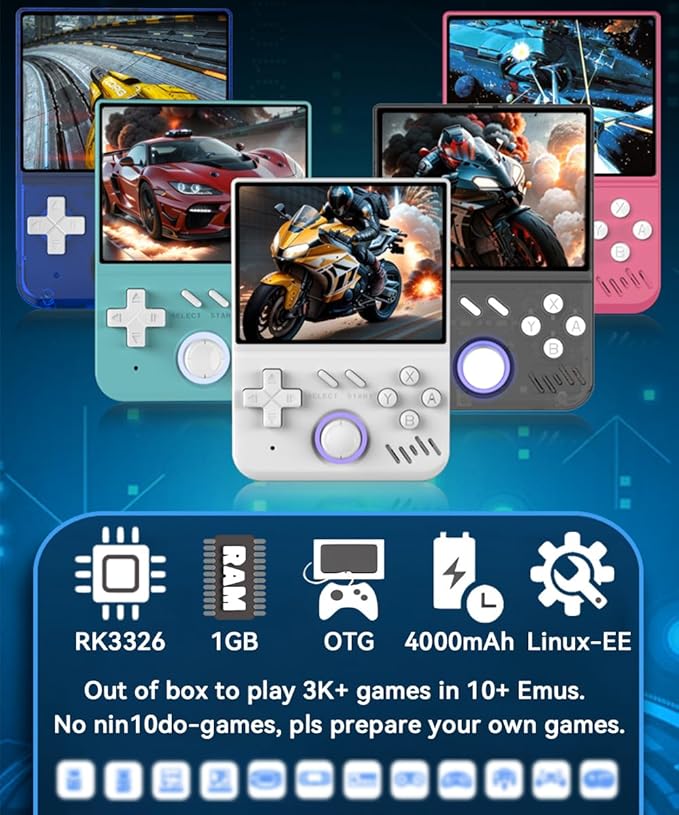 My Mini Handheld Game Console 3.5-in 640*480 IPS OCA Screen RK3326 4000mAh mymini with Portable Case Turquoise Green-64GBVer.