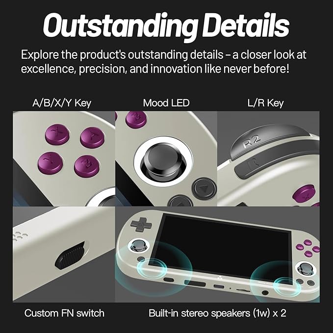 HANHIBR Trimui Smart Pro Handheld Game Console 4.96-Inches Display Game Console, Linux System with Allwinner A133P Processor Built-in 64G TF Card Gray
