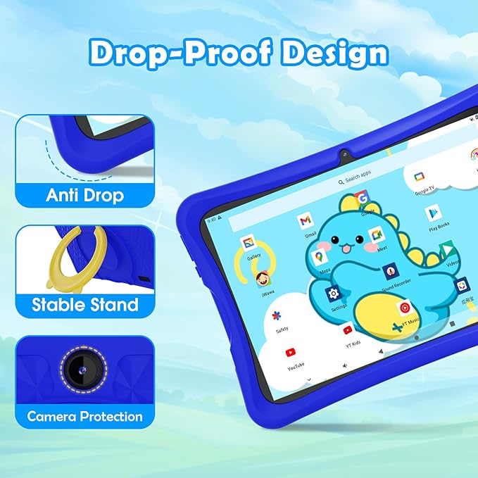 DigiLand Kids Tablet 10.1 inch,Android 15 Tablets,6GB RAM+64GB ROM (Expand to TF) Parental Control,Kids Software Pre-Installed,Dual Camera 2MP+5MP,Android Learning Tablet with Proof Case(Blue)