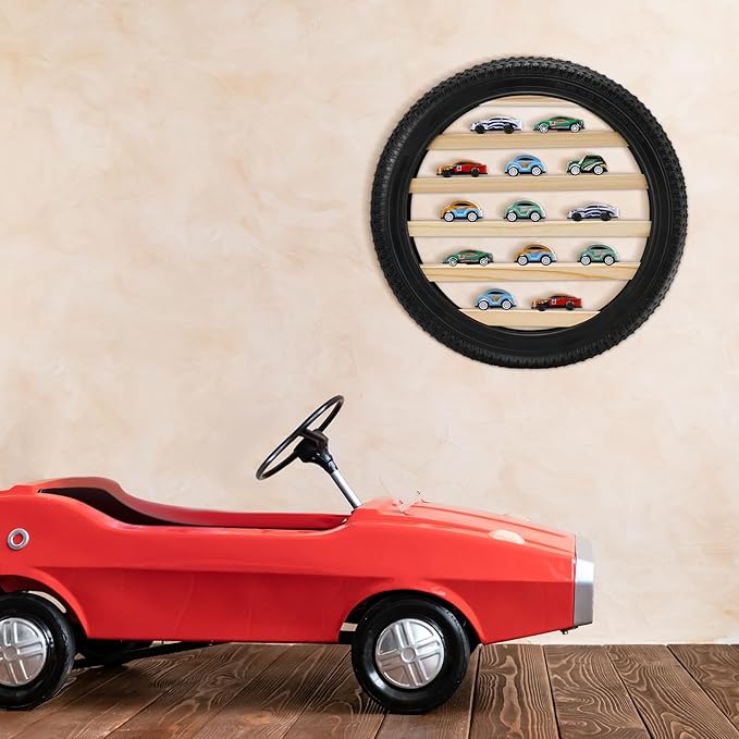 Tire Toy Box Wall Car Display Shelf Model Car Display Case Stand for 1/64 Collectibles Cars,Collectibles,Toy Figurines(Diameter 16 Inches)