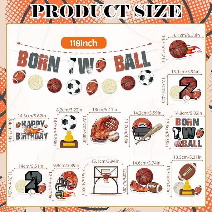 Born 2 Ball Birthday Decorations Include Born Two Ball Banners Hanging Swirls Honeycomb Centerpiece Ball 2nd Birthday Sports Theme Party Supplies for Boys