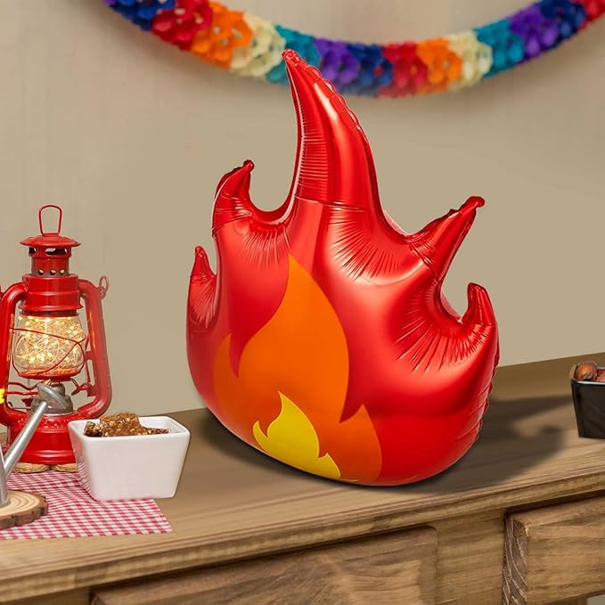 6 Pcs Fire Truck Birthday Party Supplies 32 Inch Fire Flame Balloons Large Firefighter Aluminum Foil Decorations Curve Foil Party Favors Fireman Theme Balloons, Yellow Red