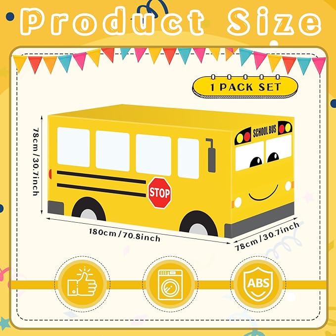Cumule School Bus Tablecloth Cover First Day of School Party Table Cloth Cartoon School Bus Theme Party Birthday Decoration Washable Polyester Rectangle Table Cover Decor for Party Back to School Day