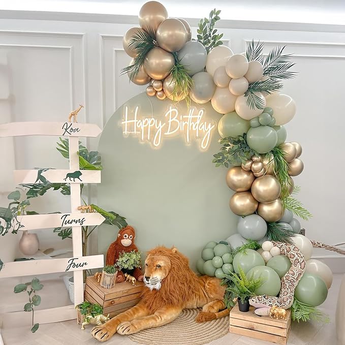 Sage Green and Gold Balloons, Pastel Sage Gold Party Balloons, Eucalyptus Olive Mint Green Biodegradable Balloon for Baby Shower Birthday Engagement Wedding Anniversary Tea Party Round Decorations