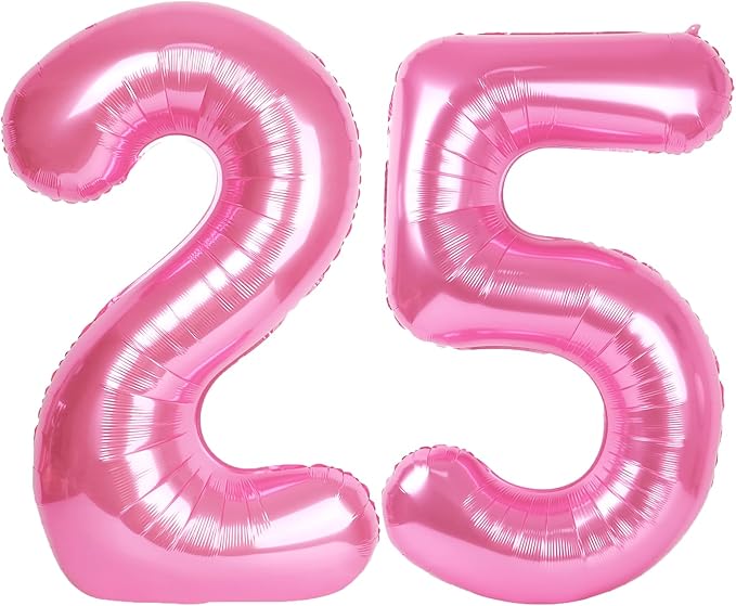 40 Inch Pink Number 25 Digital Balloon,Jumbo Mylar Foil Helium Balloon for 25 Balloons for Birthday Party,Wedding Anniversary Party Decorations