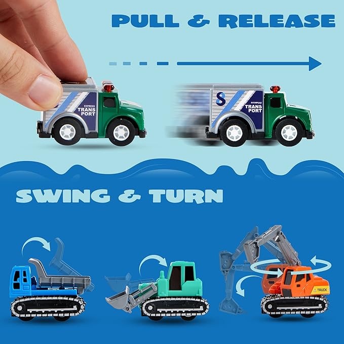 JOYIN 25 Pieces Pull Back Cars and Trucks Toy Vehicles Set for Toddlers, Girls and Boys Kids Play Set, Party Favors, School Gifts, Goodie Bags Stuffers for Kids, Easter Basket