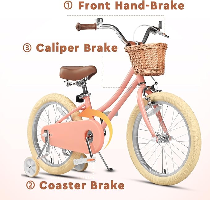 Petimini Vintage Kids Bike for Girls, 12–20 Inch Classic Bicycle with Wicker Basket & Bell, High Tensile Steel Frame, Training Wheels (12–18”), 85% Pre-Assembled, Retro Bike for Outdoor Riding