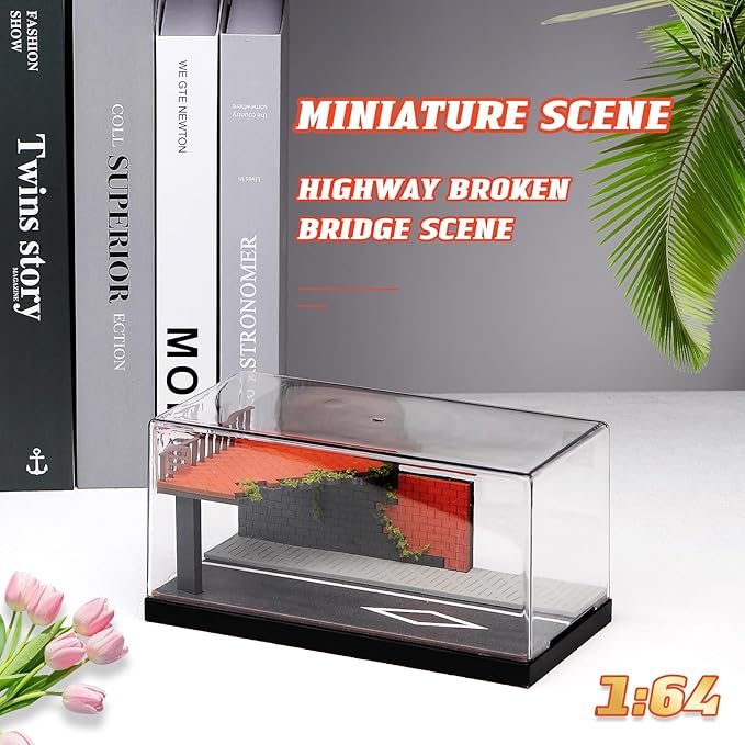 1/64 Model Car Display Case Diorama Garage,Simulated Parking Lot Model Miniature Scene Parking Lot PVC Assembly with Light Parking Space Model Display Frame Toy Display Box (Highway Scene Garage)