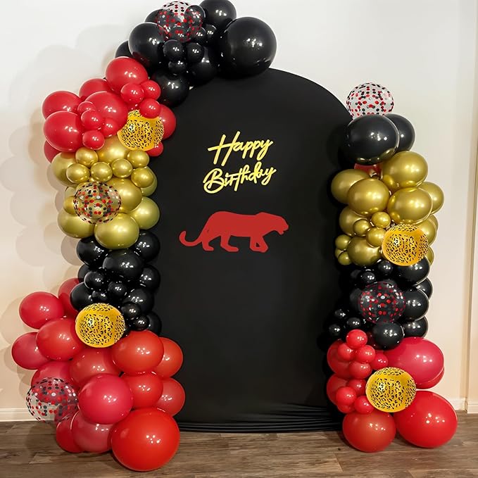 Red Black Cheetah Balloons, 60Pcs 12Inch Black Red Metallic Gold and Leopard Print Balloons with Confetti Latex Balloon for Wild Animal Jungle Safari Zoo Theme Birthday Bachelorette Party Decoration