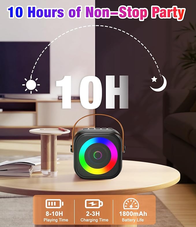 Mini Karaoke Machine, Portable Bluetooth Speaker with 2 Wireless Microphones for Kids & Adults, Karaoke Microphone with LED Lights, Gifts for Girls & Boys