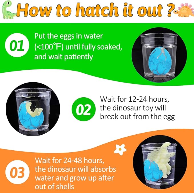 30PCS Large Hatching Dinosaur Eggs for Dinosaur Birthday Party Favors for Kids 3-5 4-8 Goodie Bag Easter Egg Stuffers Classroom Prizes Bulk Treat Stuff Novelty Grow in Water Dino Eggs with Toys Inside